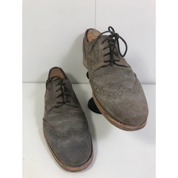 AllSaints Suede Leather Wingtip Brogue Oxford Dress Shoes Gray Mens US 12
